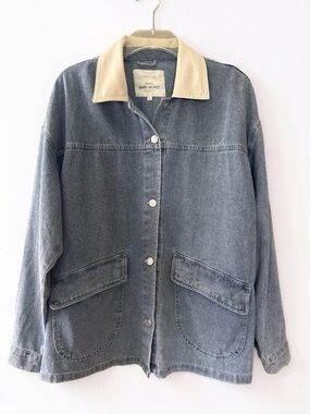 Ultra Flirt Light Blue Denim Barn Jacket with Cream Collar Size L